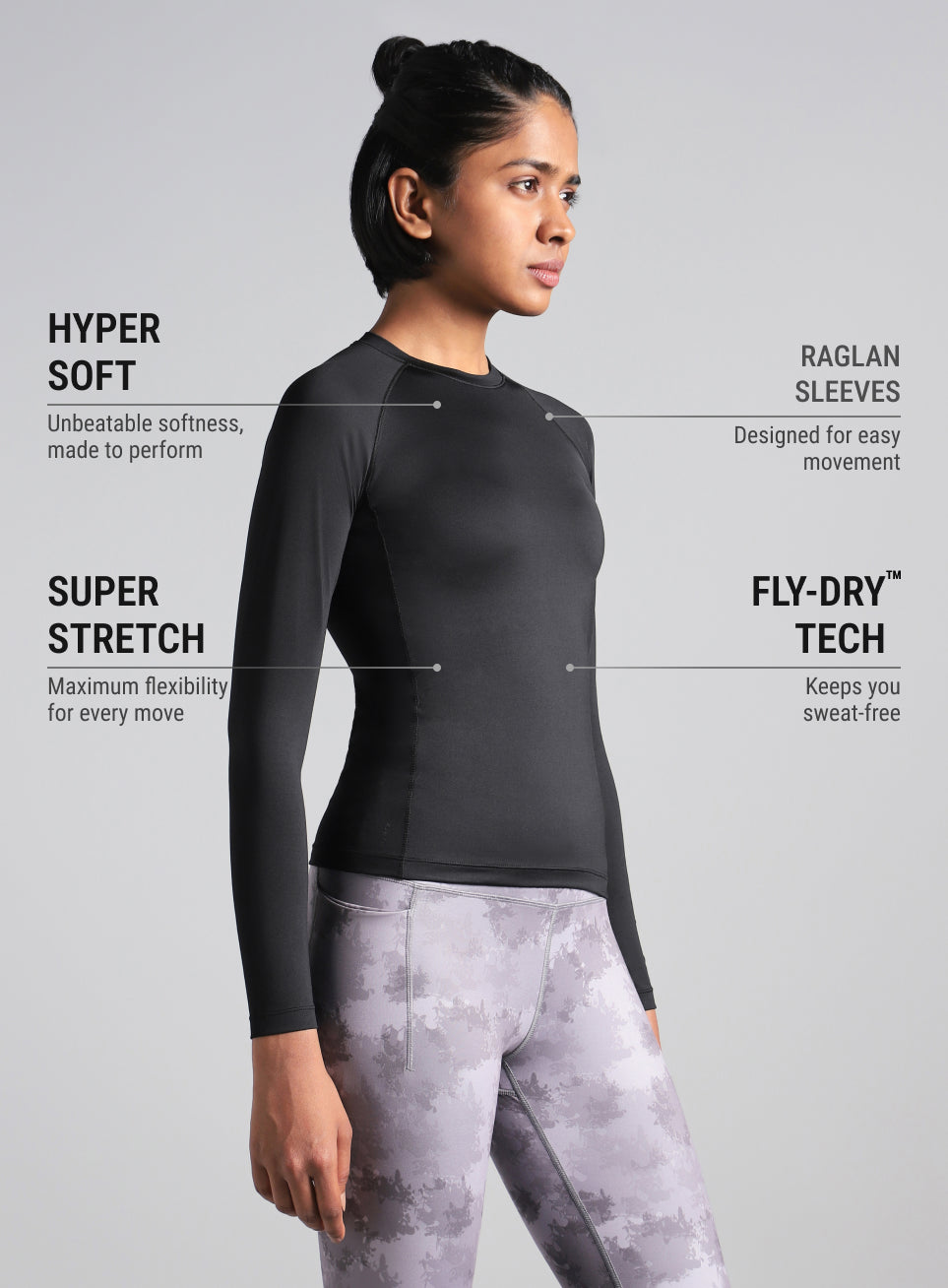 Women's Black Power Full Sleeve Compression T-shirt