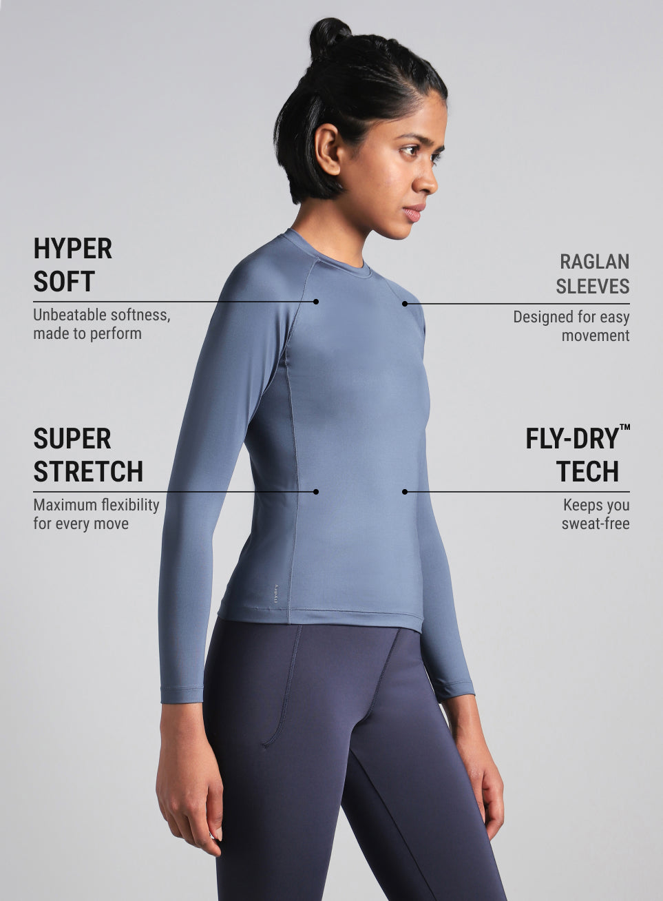 Women's Blue Power Full Sleeve Compression T-shirt
