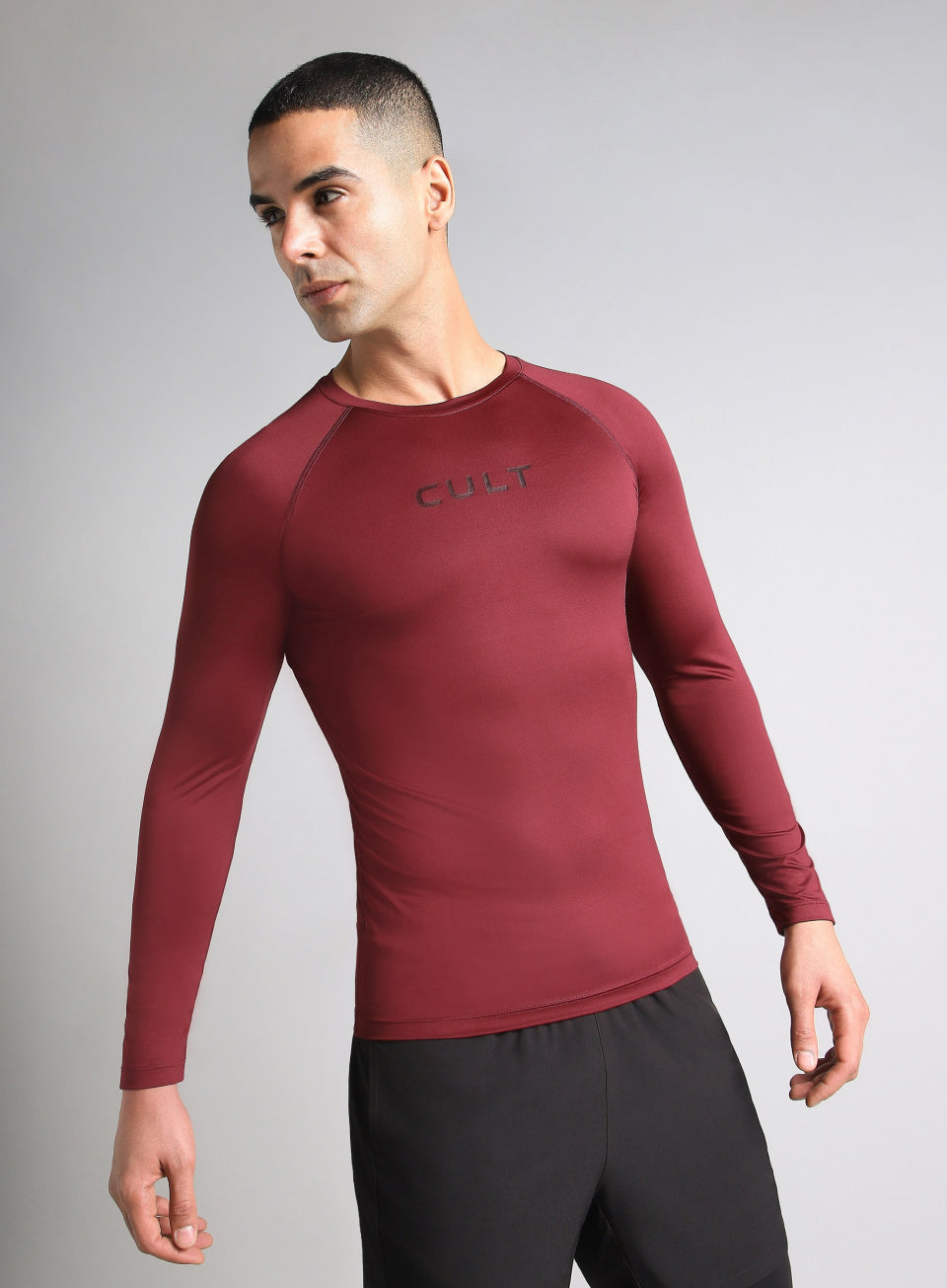 Men's Maroon Power Compression Full Sleeve T-shirt