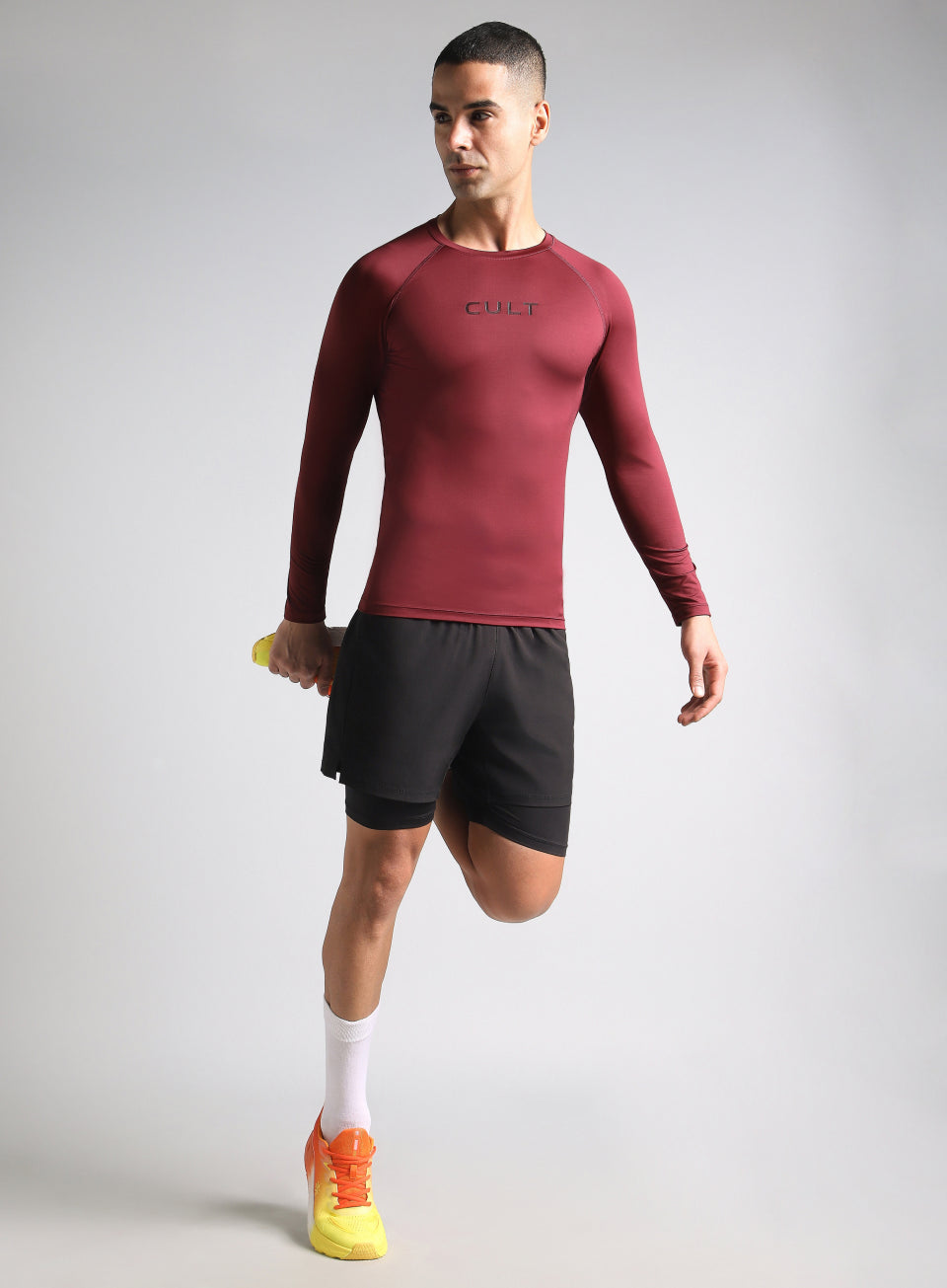 Men's Maroon Power Compression Full Sleeve T-shirt