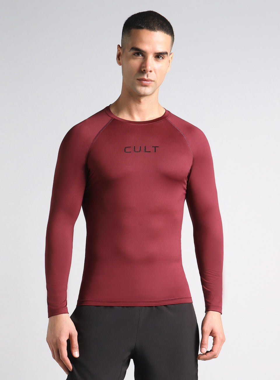 Men's Maroon Power Compression Full Sleeve T-shirt