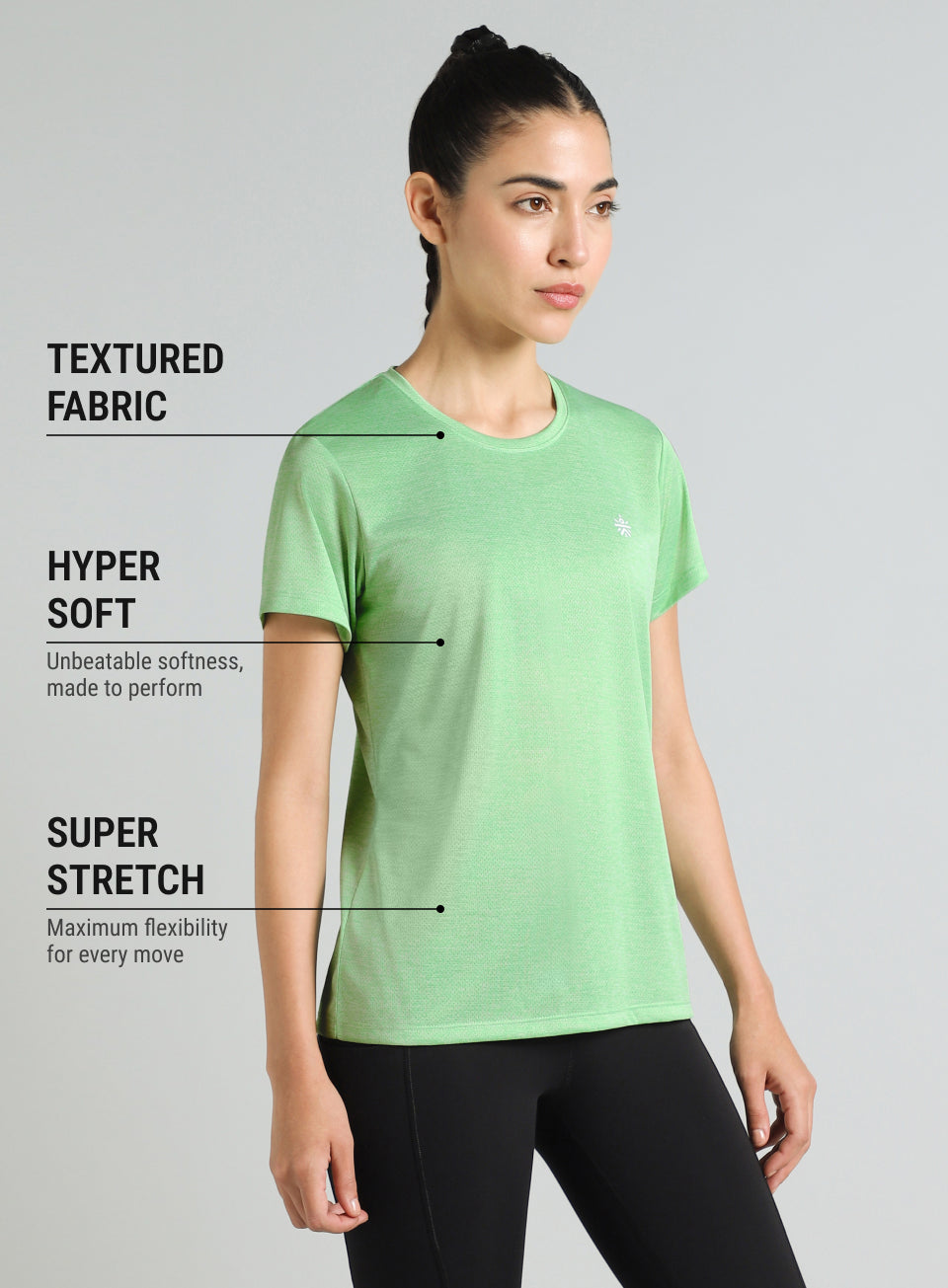 Women's Green Textured Active T-Shirt