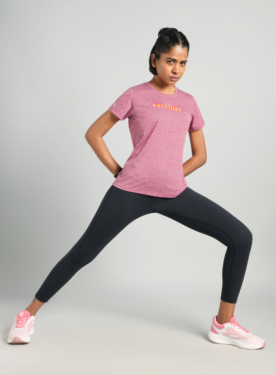 Women's Pink Training Textured T-shirt
