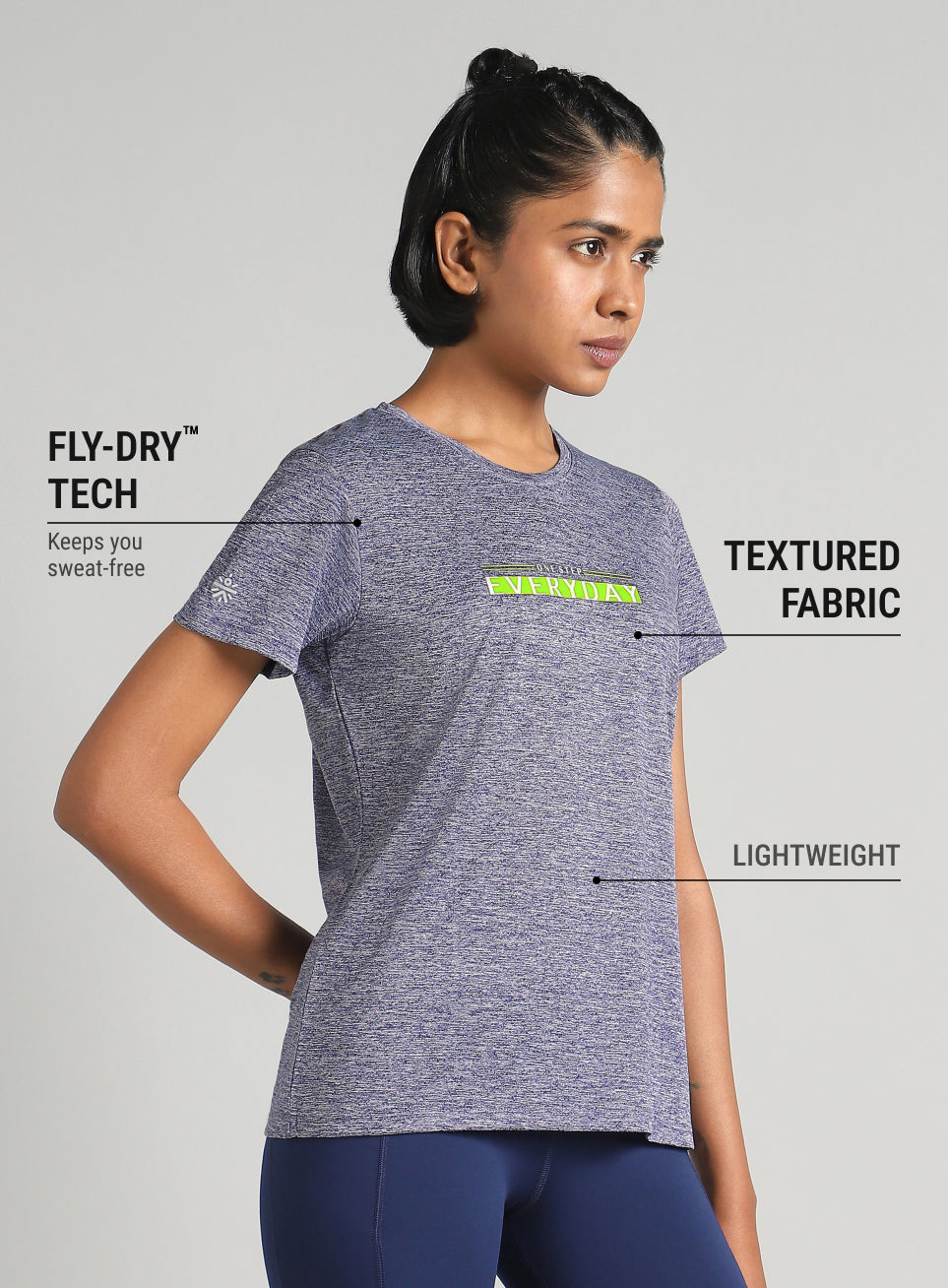 Women's Blue Training Textured T-shirt