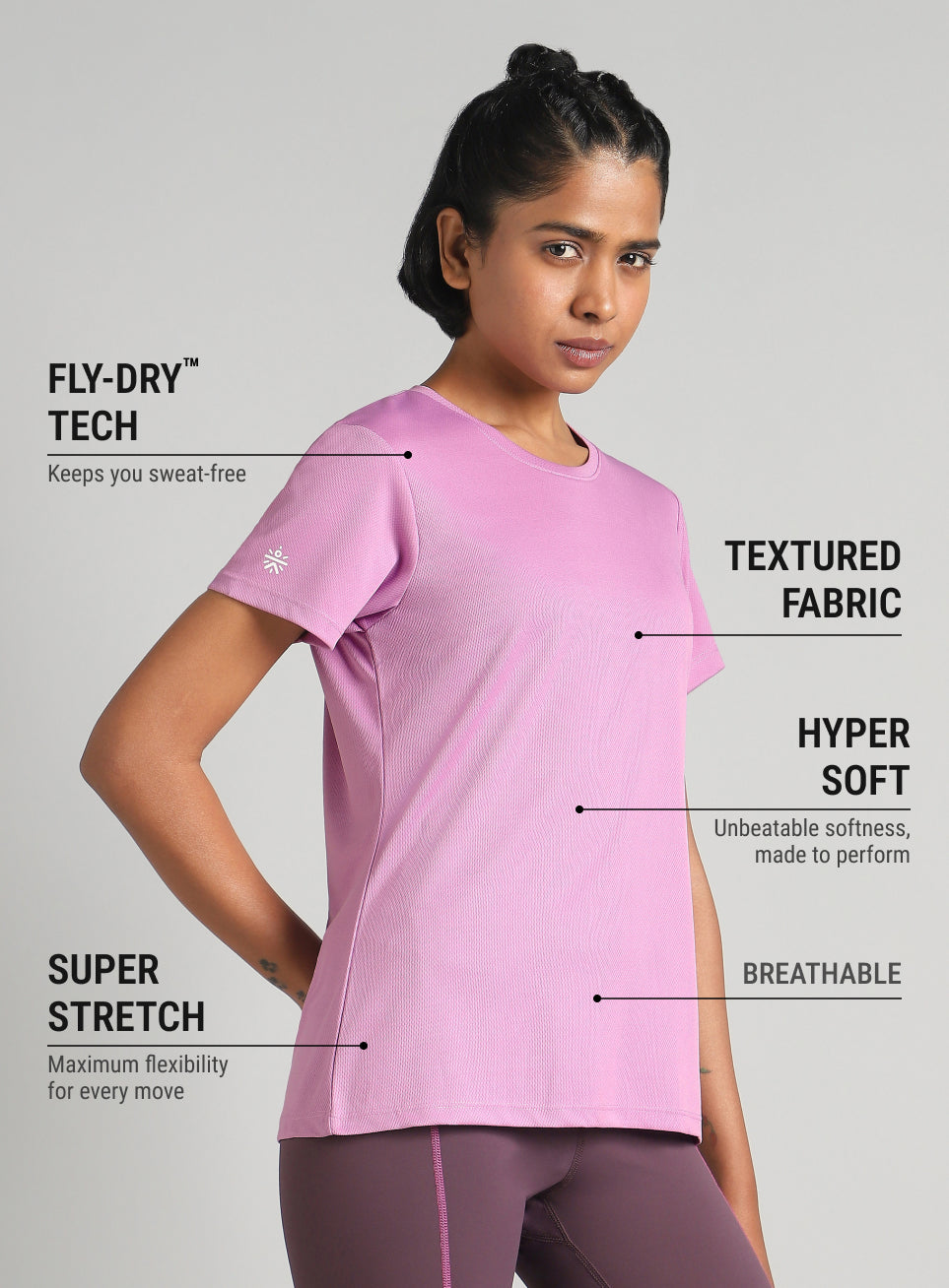 Women's Purple Performance T-Shirt with Minimal Graphic