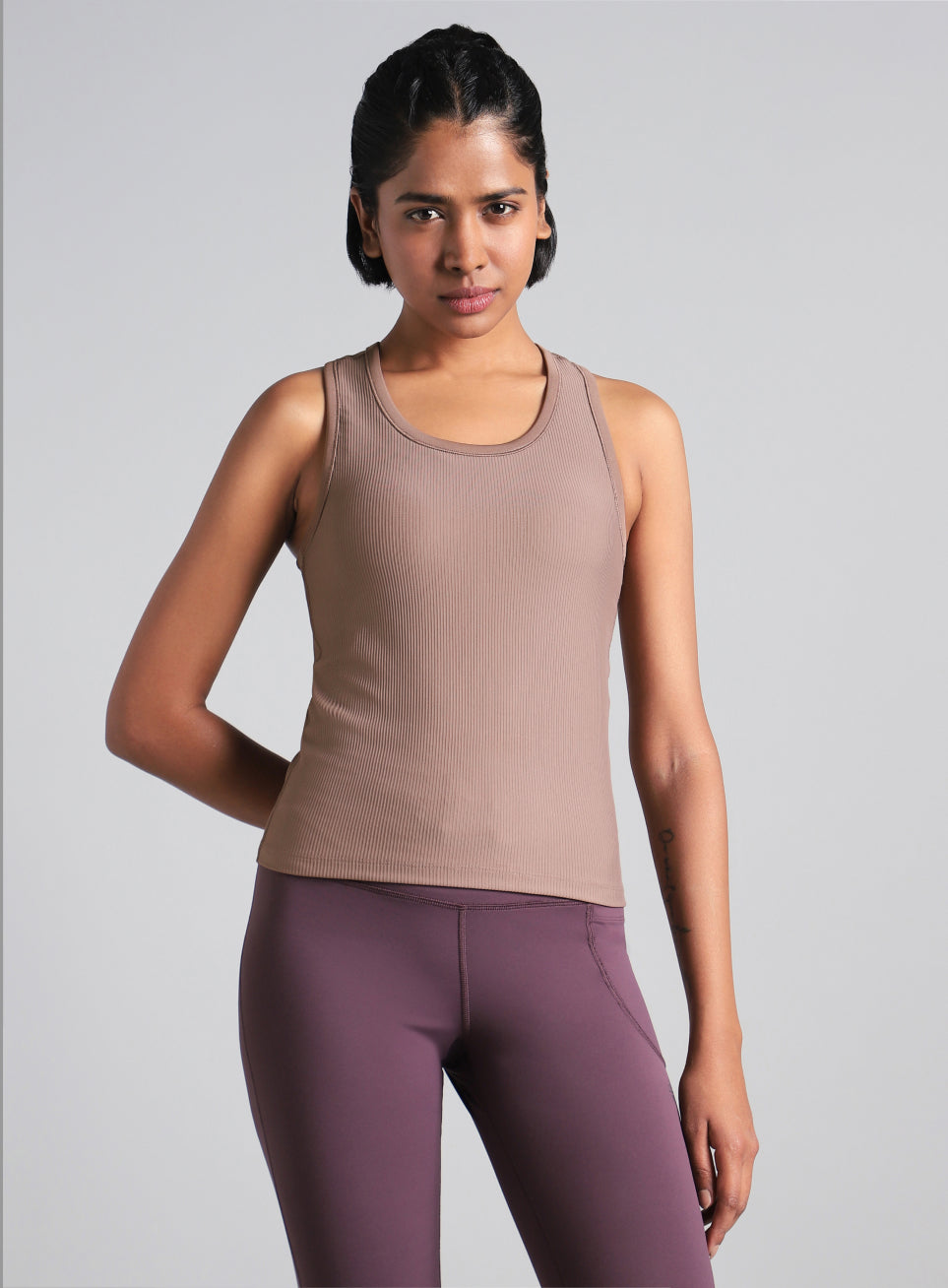 Women's Brown Run Built-In Tank Sports Bra