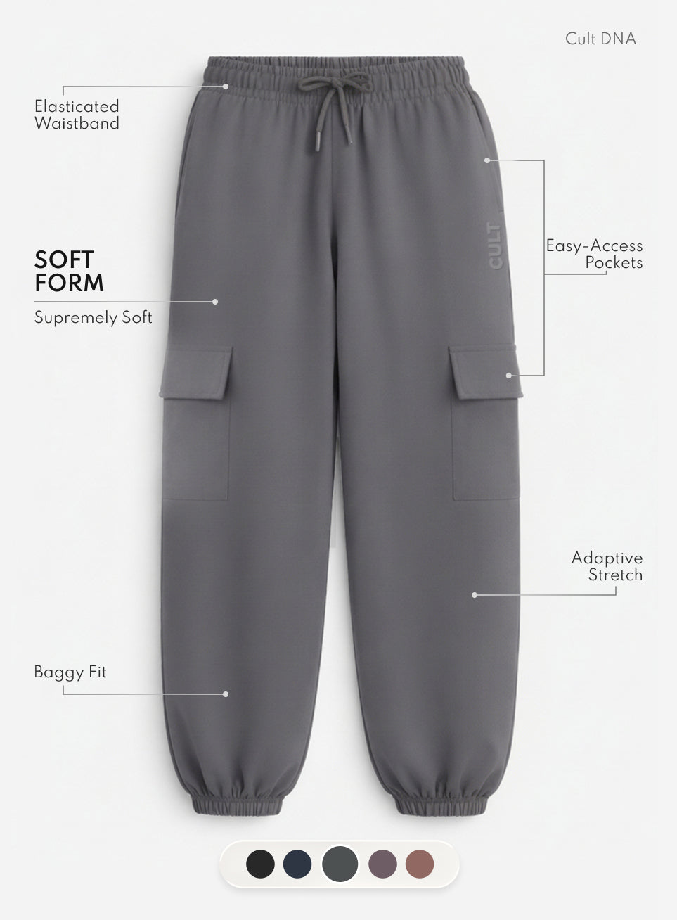 Women's Dark Grey Soft Form Loose Fit Joggers