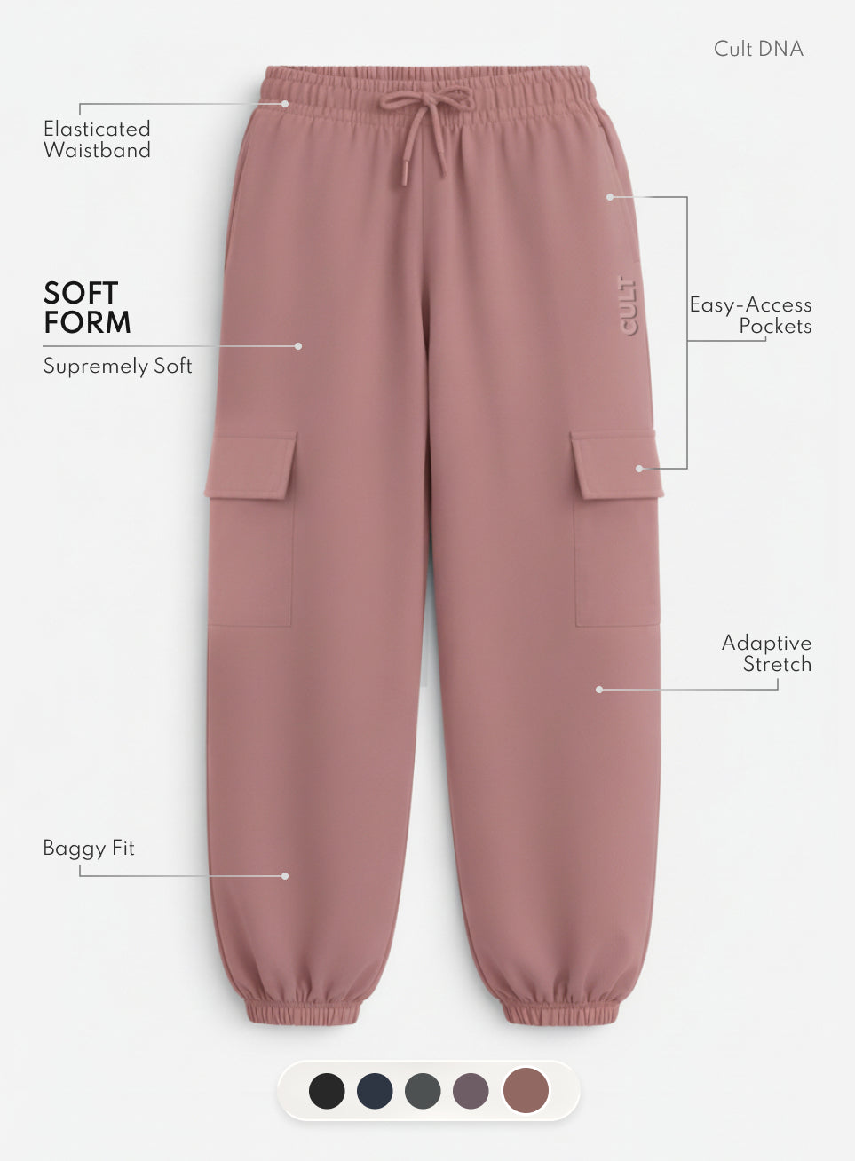 Women's Brown Soft Form Loose Fit Joggers