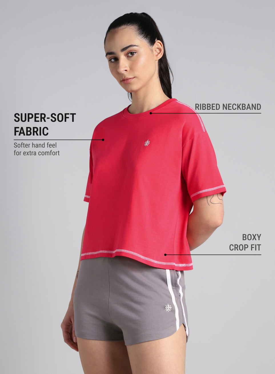 Women's Red Unity Boxy Crop Fit Top