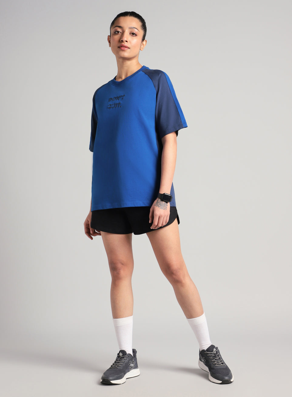 Women's Blue Classic Power Block Oversized Fit T-shirt