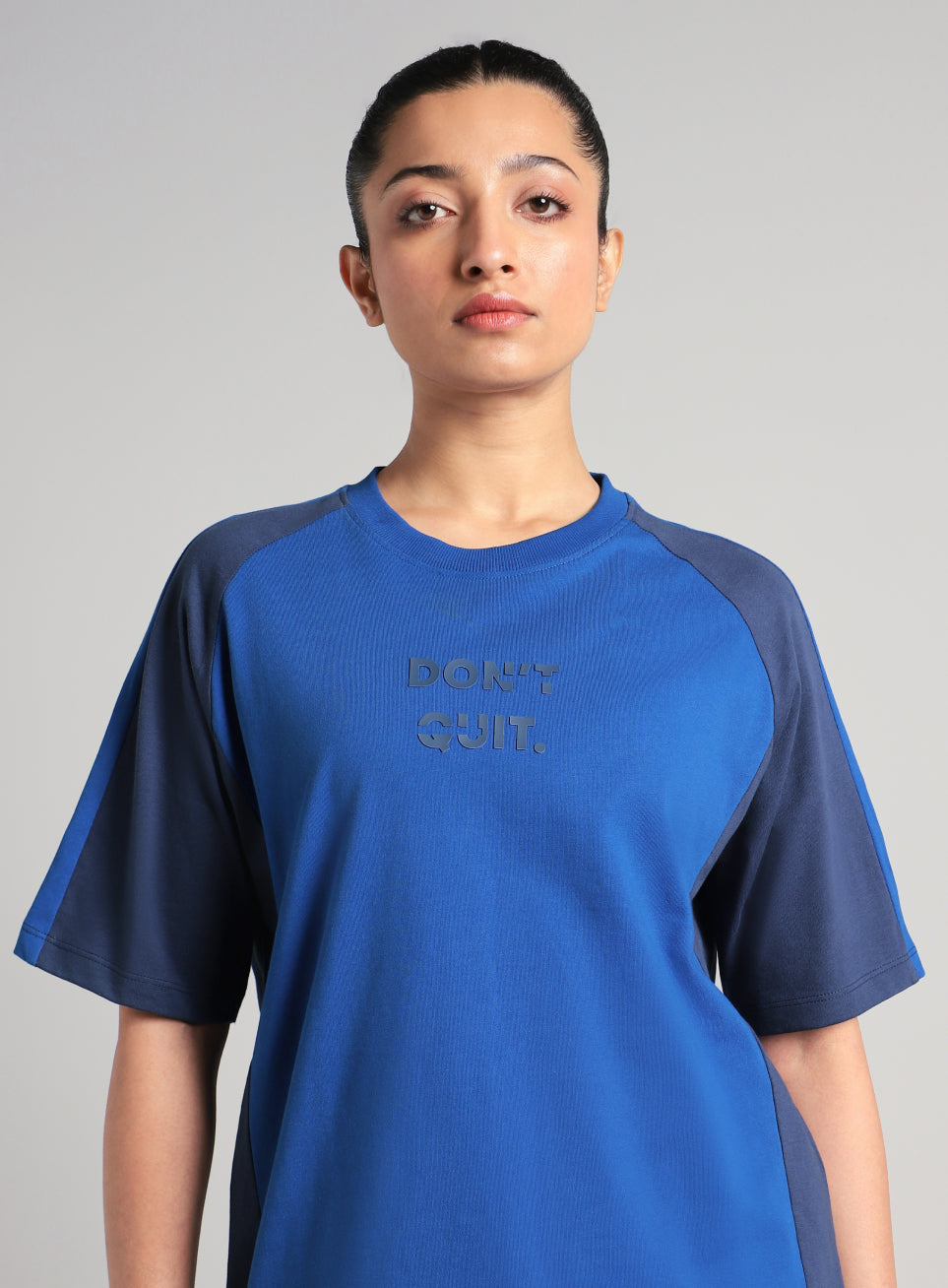 Women's Blue Classic Power Block Oversized Fit T-shirt