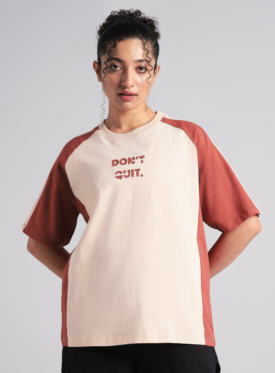 Women's Peach Classic Power Block Oversized Fit T-shirt