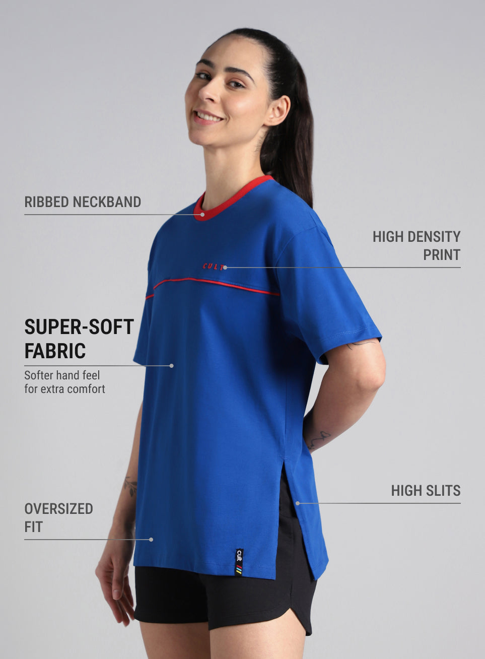 Women's Blue Cult Classic Oversized Fit T-shirt