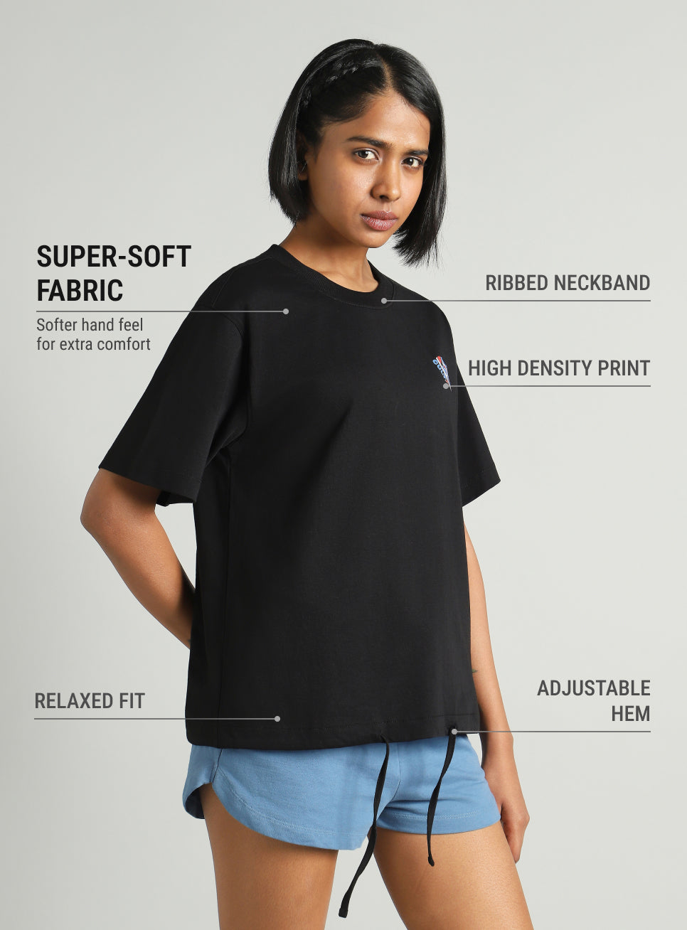 Women's Black Tie Up Relaxed Fit T-shirt