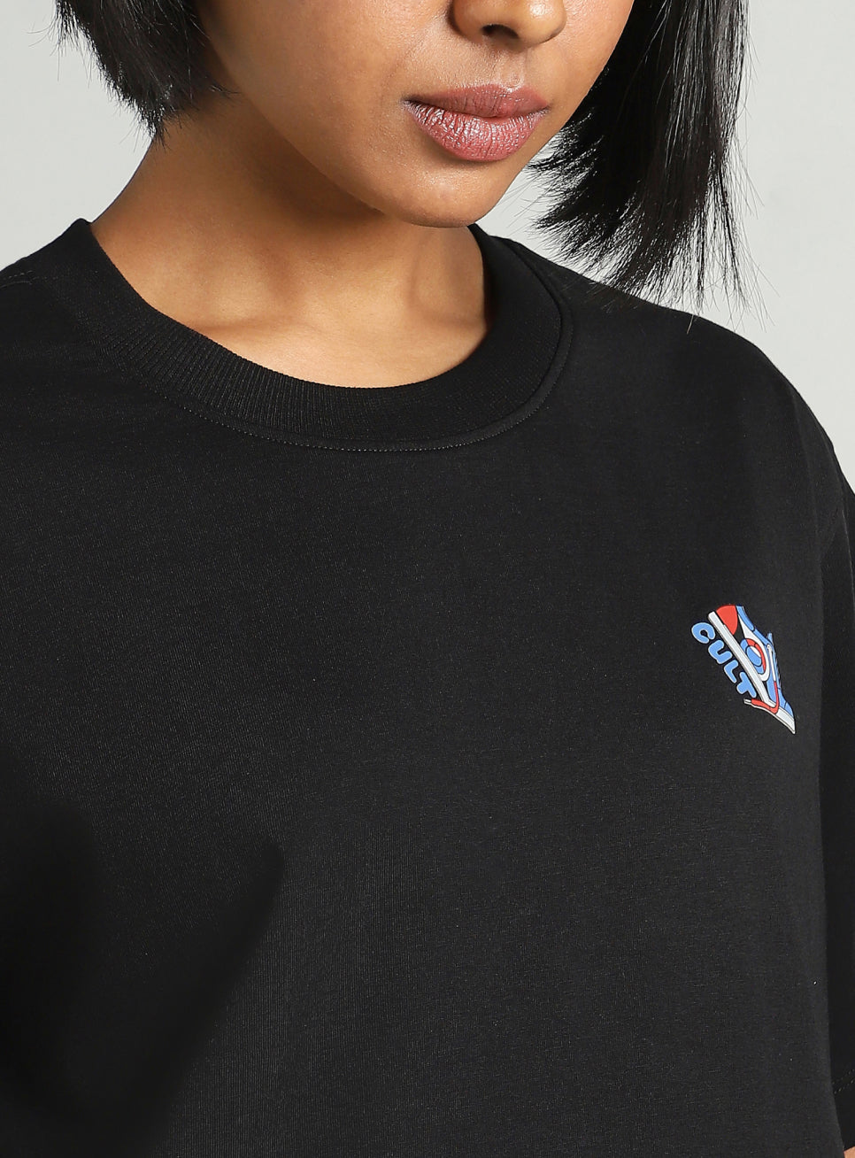 Women's Black Tie Up Relaxed Fit T-shirt