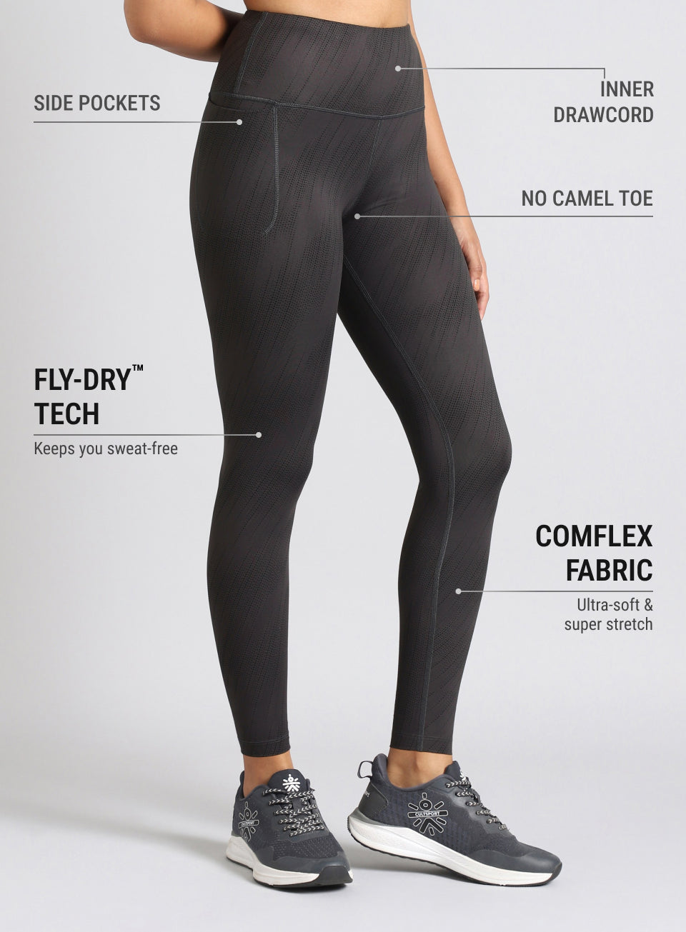 Women's Grey Train All Day Printed COMflex Tights