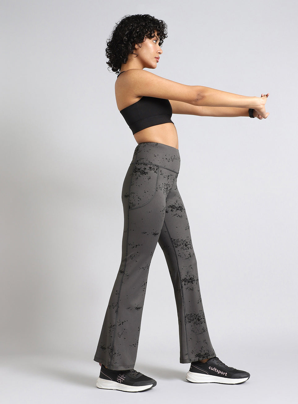Women's Grey Training Printed COMFlex Flarepants