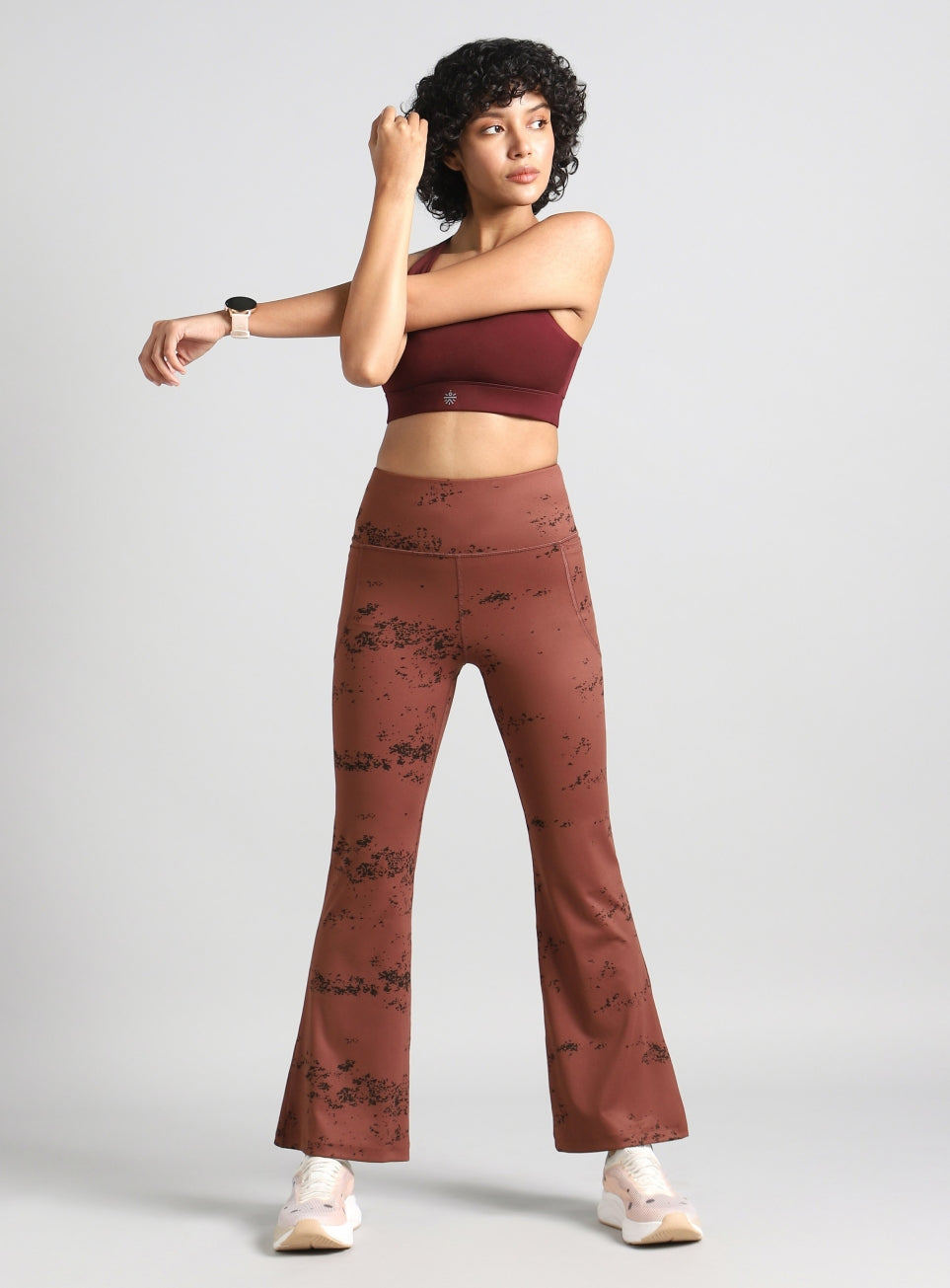 Women's Brown Training Printed COMFlex Flarepants