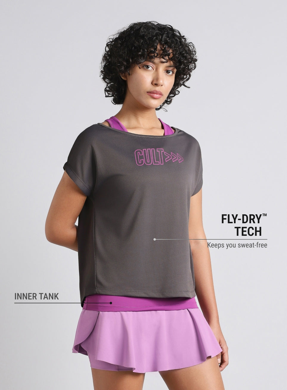 Women's Grey Tank Layered Training T-shirt