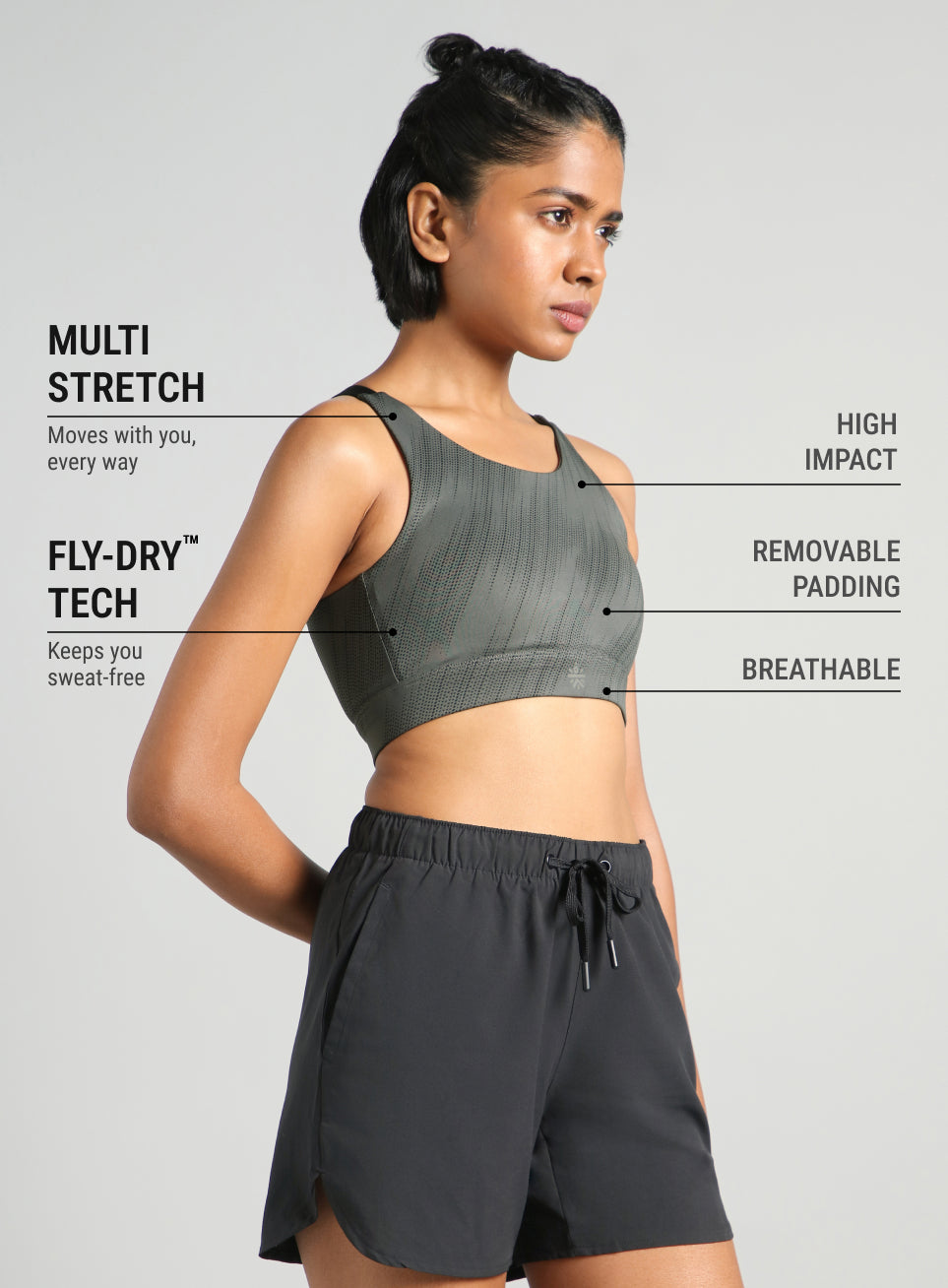 Women's Dark Grey Training Printed High Support Sports Bra