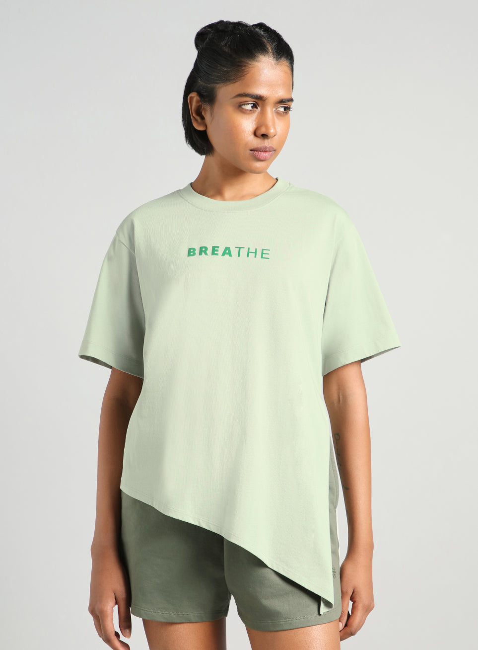 Women's Green Flow Side Tie Up Relaxed fit T-shirt