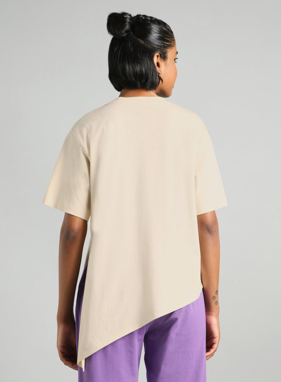 Women's Off White Flow Side Tie Up Relaxed fit T-shirt