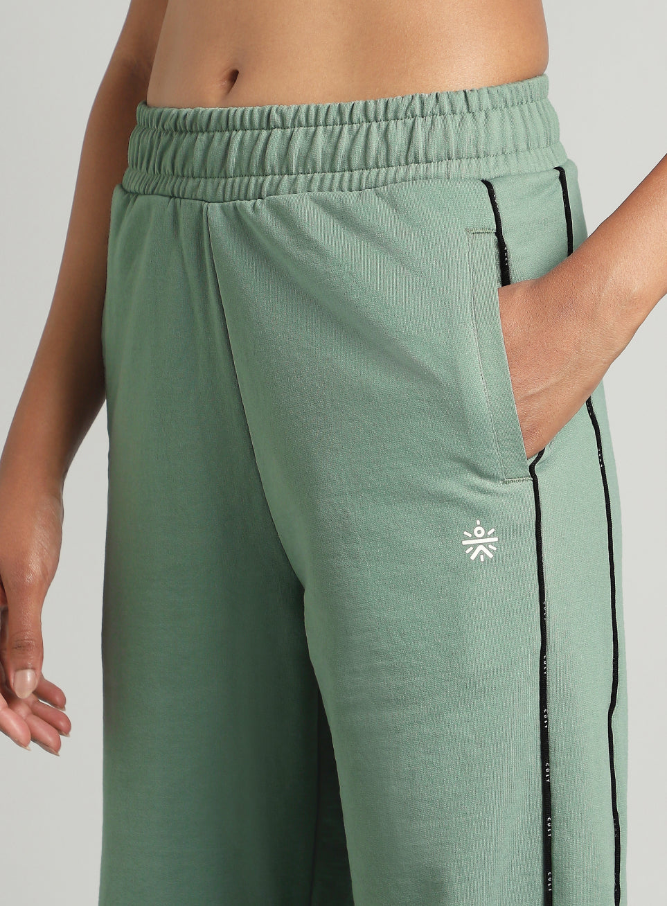 Women's Green Panelled Straight Fit Trackpants