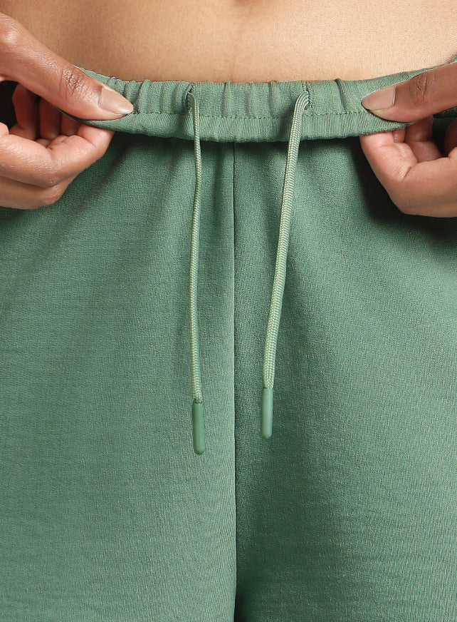 Women's Green Panelled Straight Fit Trackpants