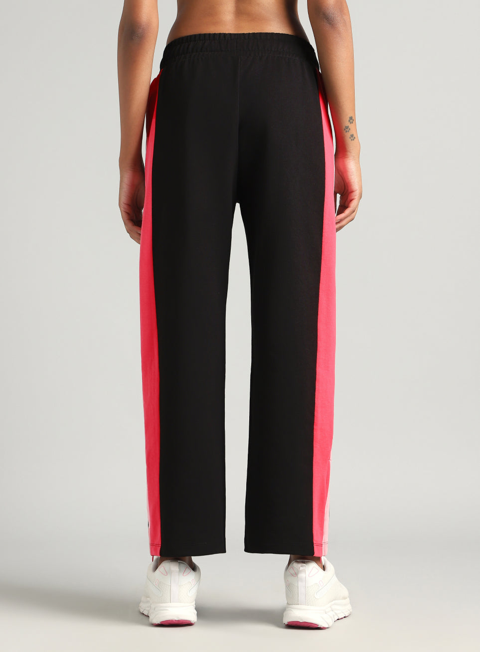 Women's Black Zip Bottom Flare Straight Fit Trackpants