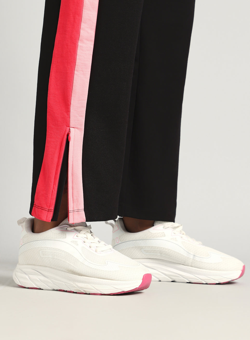 Women's Black Zip Bottom Flare Straight Fit Trackpants