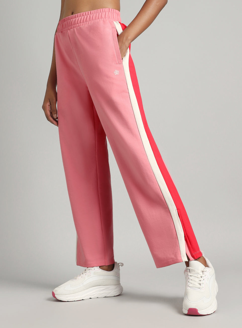 Women's Pink Zip Bottom Flare Straight Fit Trackpants