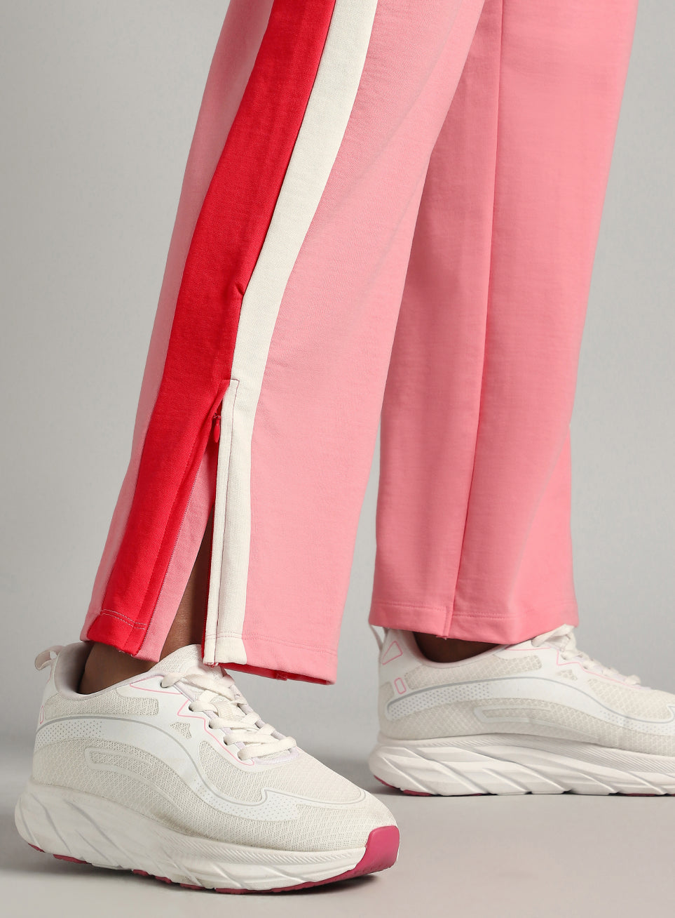 Women's Pink Zip Bottom Flare Straight Fit Trackpants