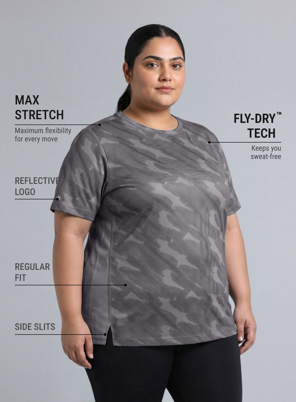 Women's Dark Grey Urban Urban Camo Plus size Running T-shirt