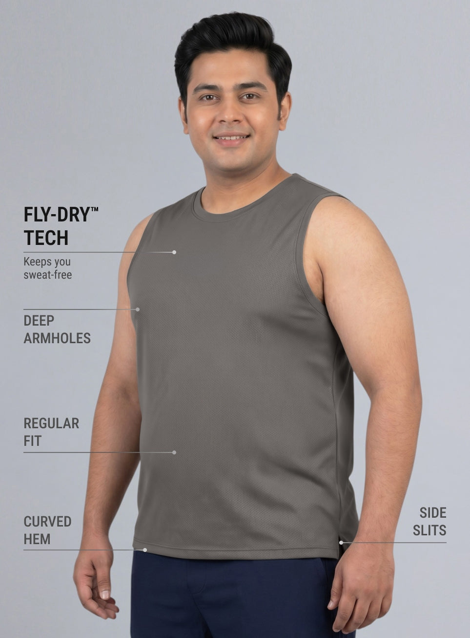 Men's Grey Training Essential Plus Size Tank