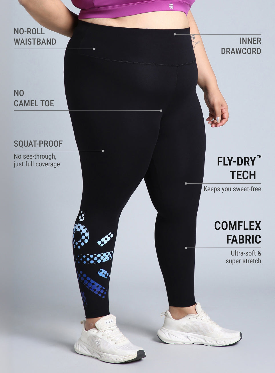 Women's Black Plus Size Graphic Branded COMFlex Training Tights