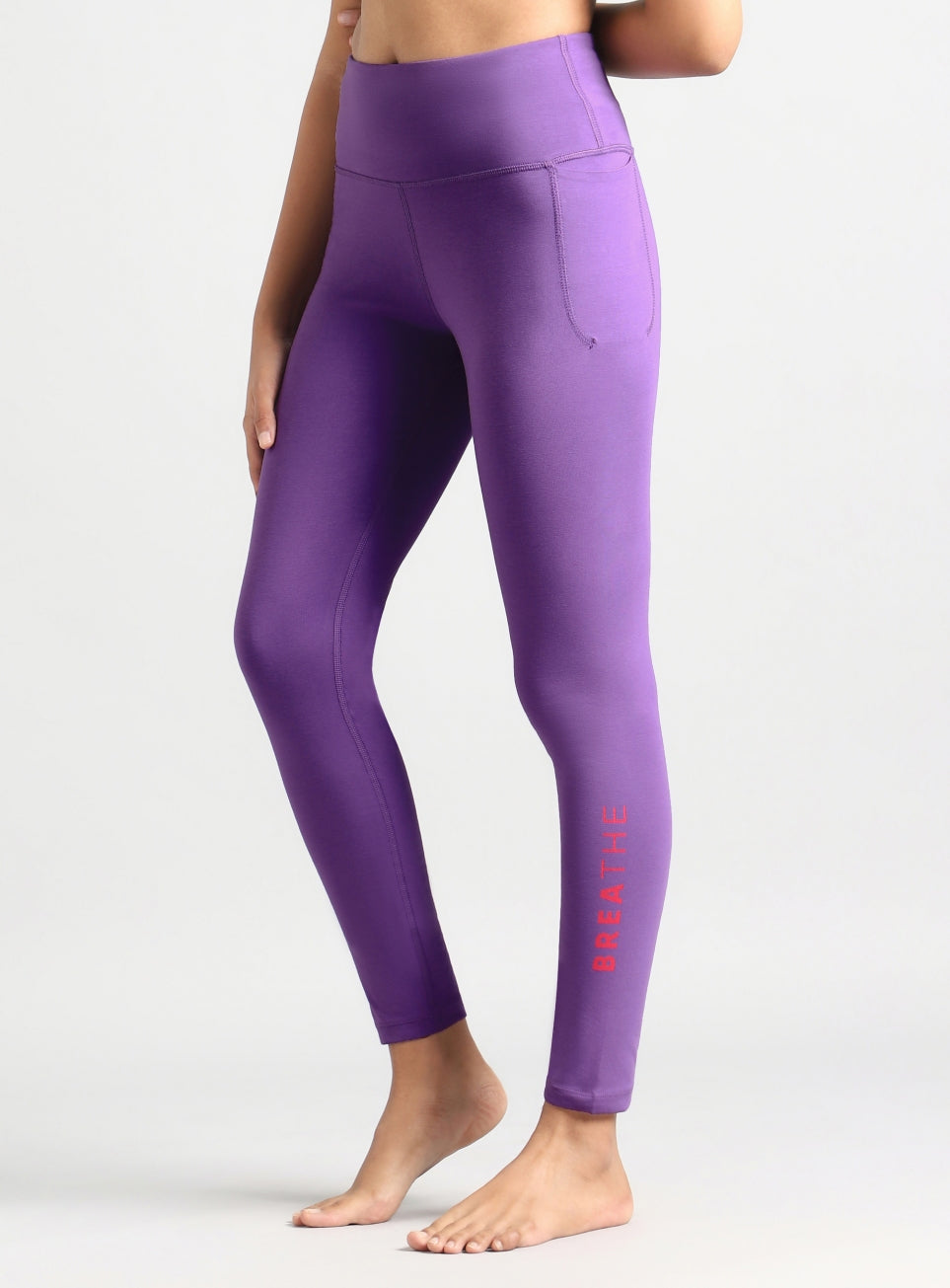Women's Purple Breathe In-Out Yoga Cotton Tights