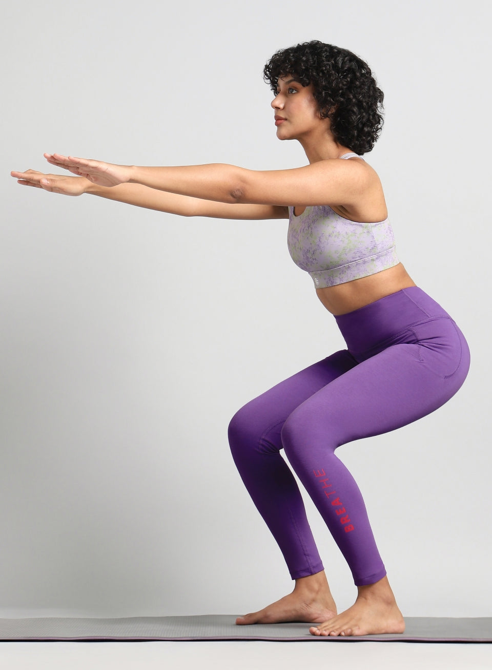 Women's Purple Breathe In-Out Yoga Cotton Tights