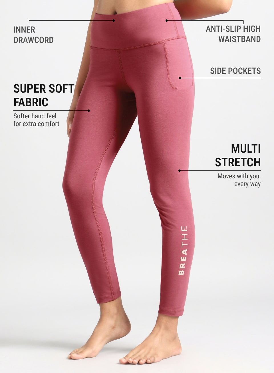 Women's Pink Breathe In-Out Yoga Cotton Tights