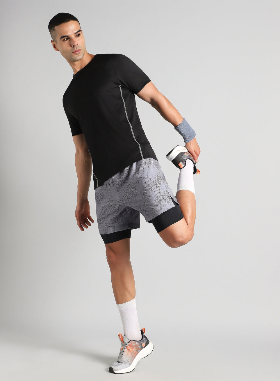 Men's Grey Urban Camo Inbuilt Tights Training Shorts