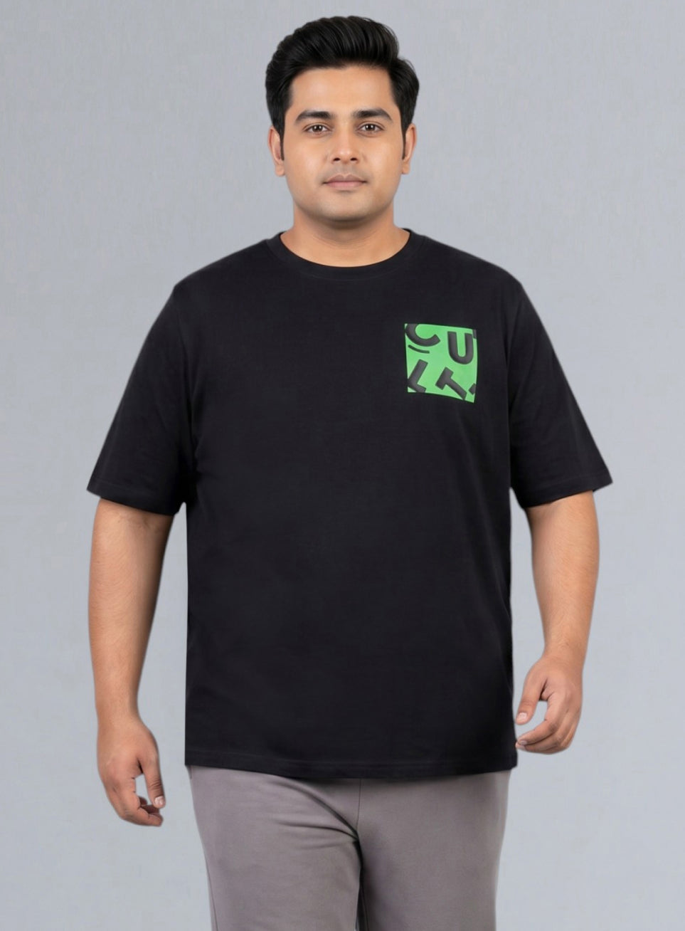 Men's Black Cult Print Plus Size Graphic T-shirt
