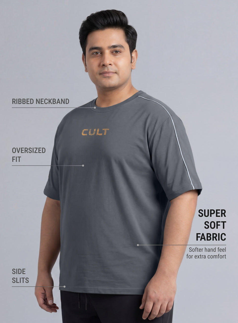 Men's Dark Grey Cult Brand Carrier Plus Size Oversized Fit T-shirt