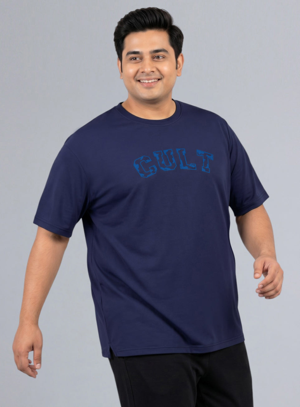 Men's Navy Cult Branding Graphic Plus Size Relaxed T-shirt