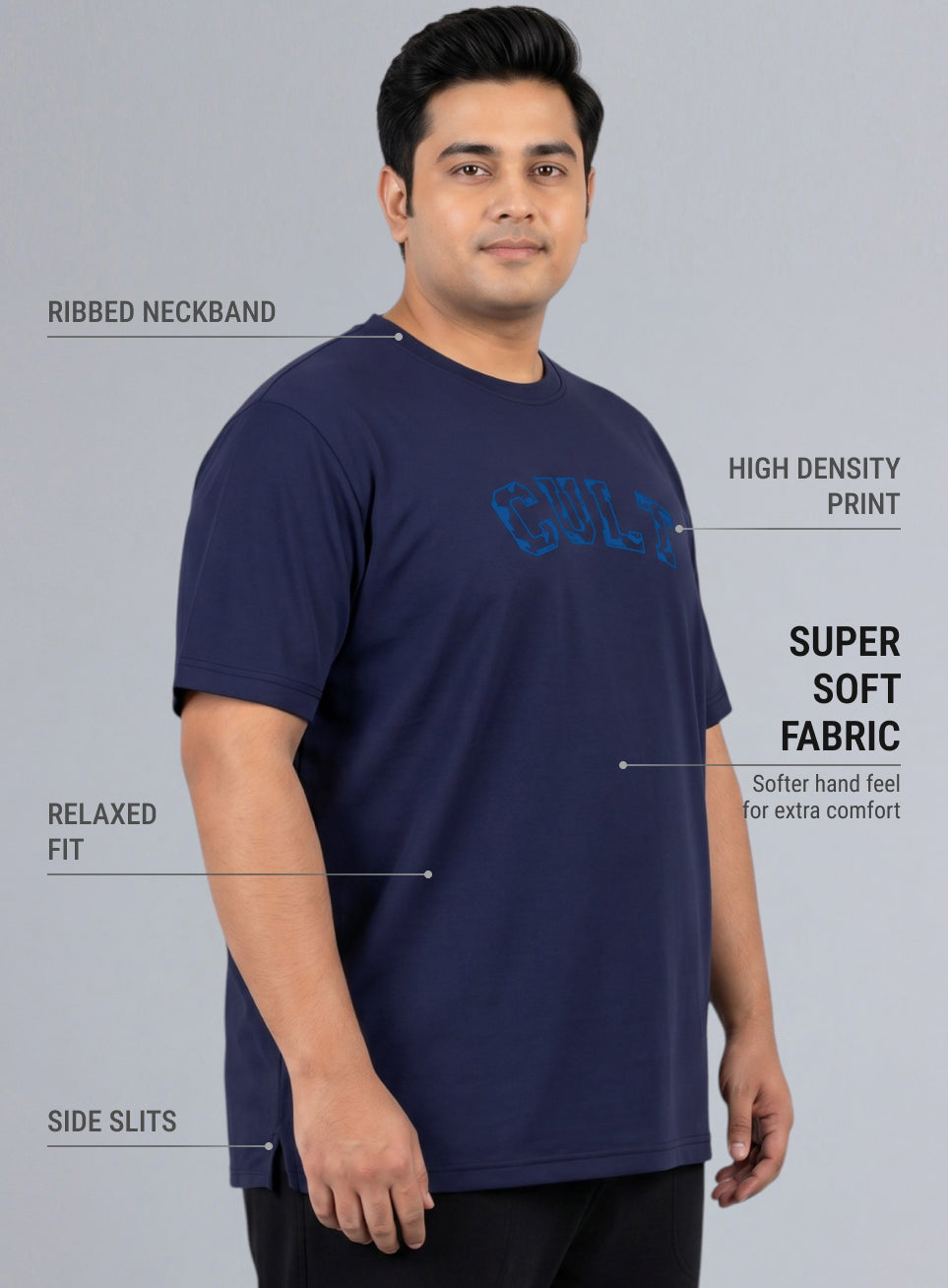 Men's Navy Cult Branding Graphic Plus Size Relaxed T-shirt