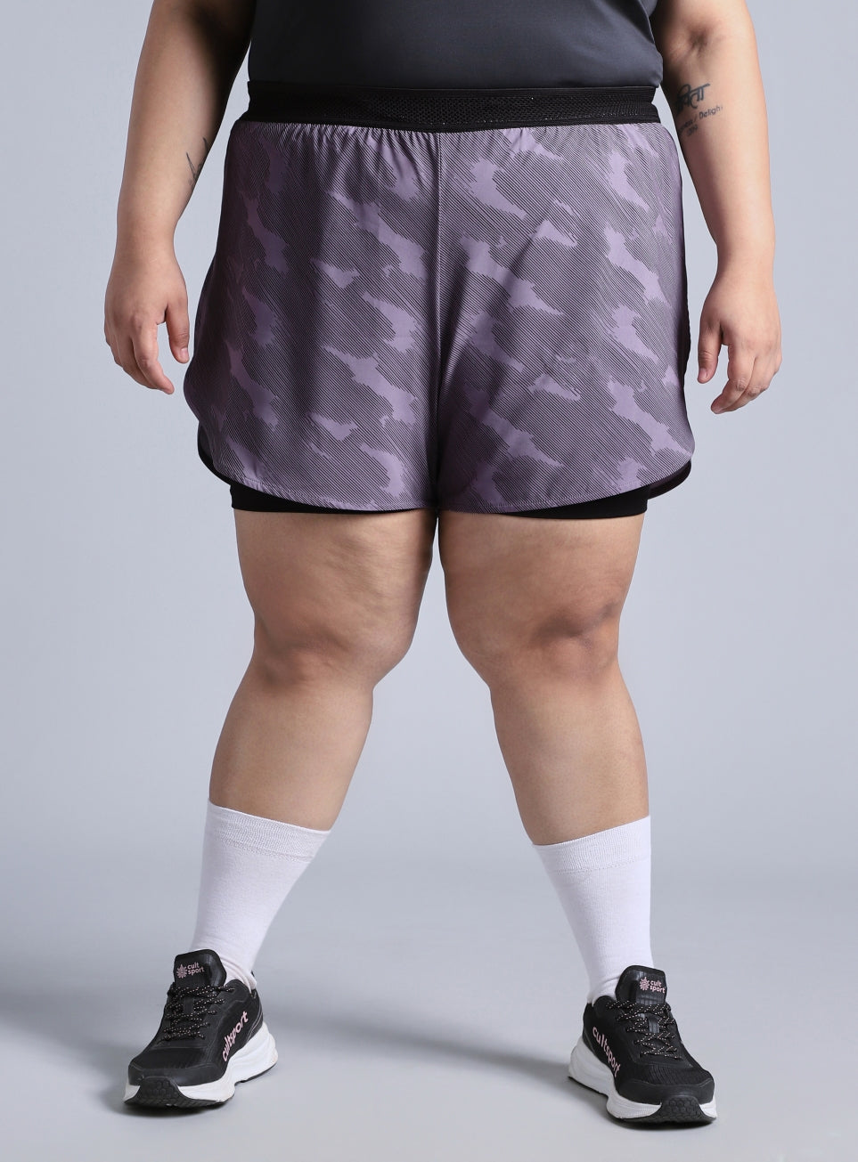Women's Grey Urban Camo Shorts with Inner Tight Plus Size Shorts