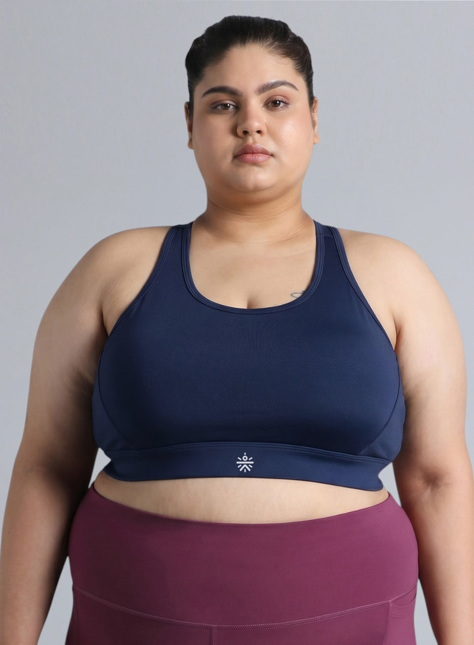 Women's Blue Racer Back Hook Running High Support Plus Size Sports Bra