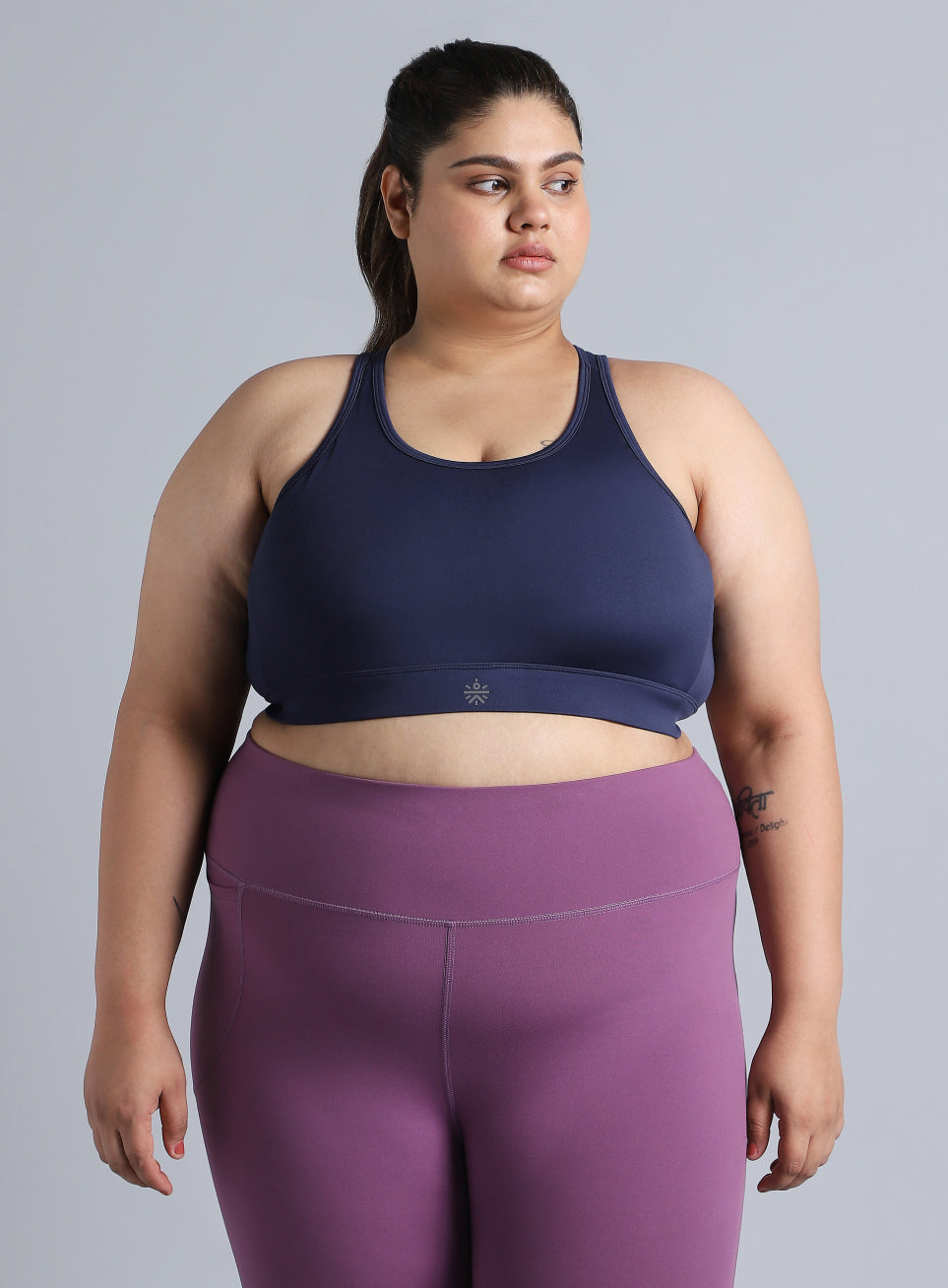 Women's Blue Racer Back Hook Running High Support Plus Size Sports Bra