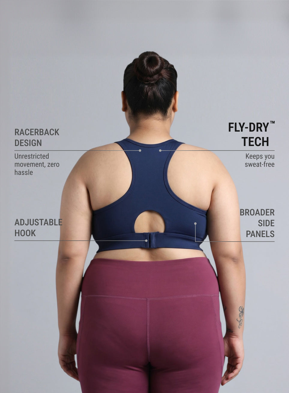 Women's Blue Racer Back Hook Running High Support Plus Size Sports Bra
