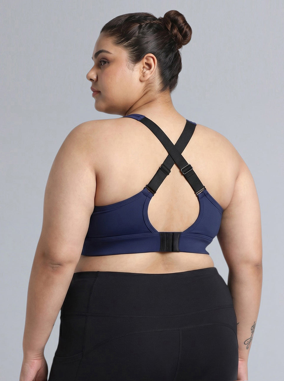 Women's Blue Adjustable Strap Training High Support Plus Size Sports Bra