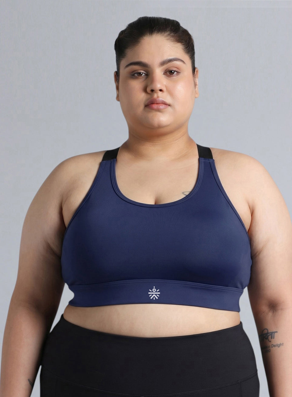 Women's Blue Adjustable Strap Training High Support Plus Size Sports Bra