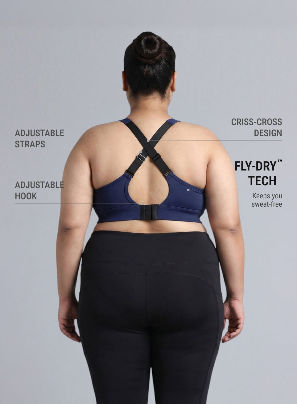 Women's Blue Adjustable Strap Training High Support Plus Size Sports Bra